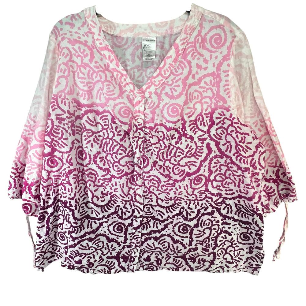 Just My Size Blouse Womens 3XL Magenta Pink Ombre Abstract Button Down Top